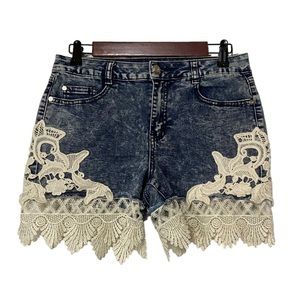 Lace Denim Shorts Acid Washed Boom Boom Jeans Lace Short Shorts Bohemian Fairy